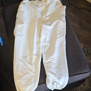 White Elastic Waist Pants Lg